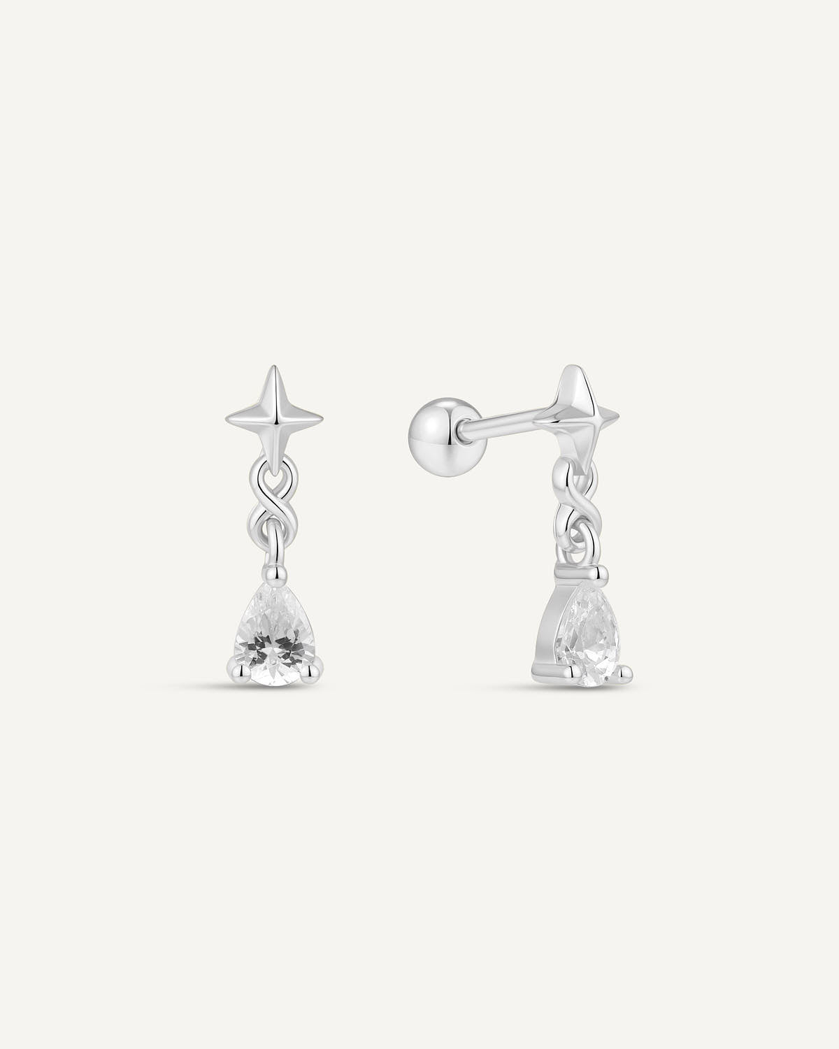 Star Teardrop Chain Barbell Studs In Silver