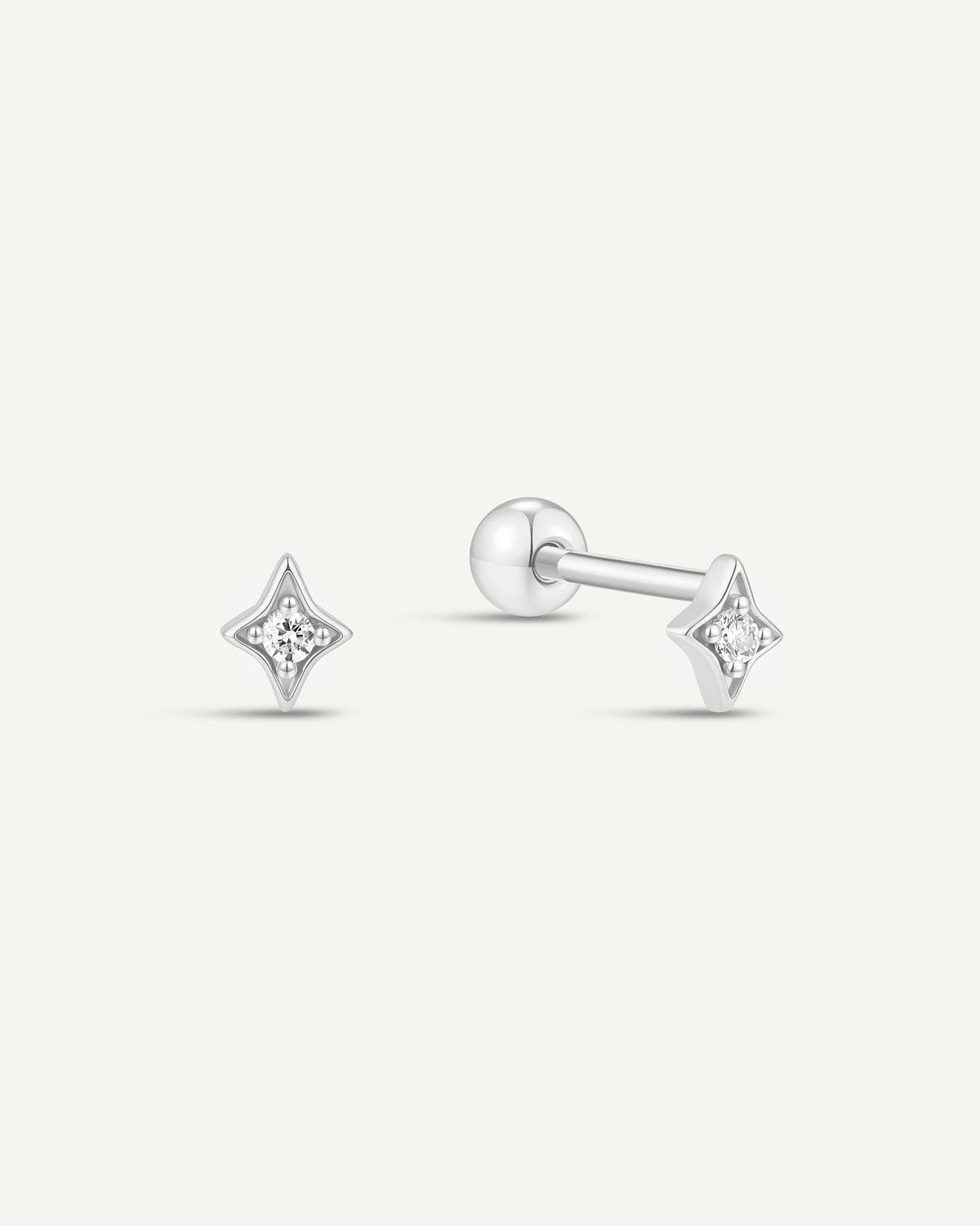 Small Star Crystal Barbell Studs in Silver