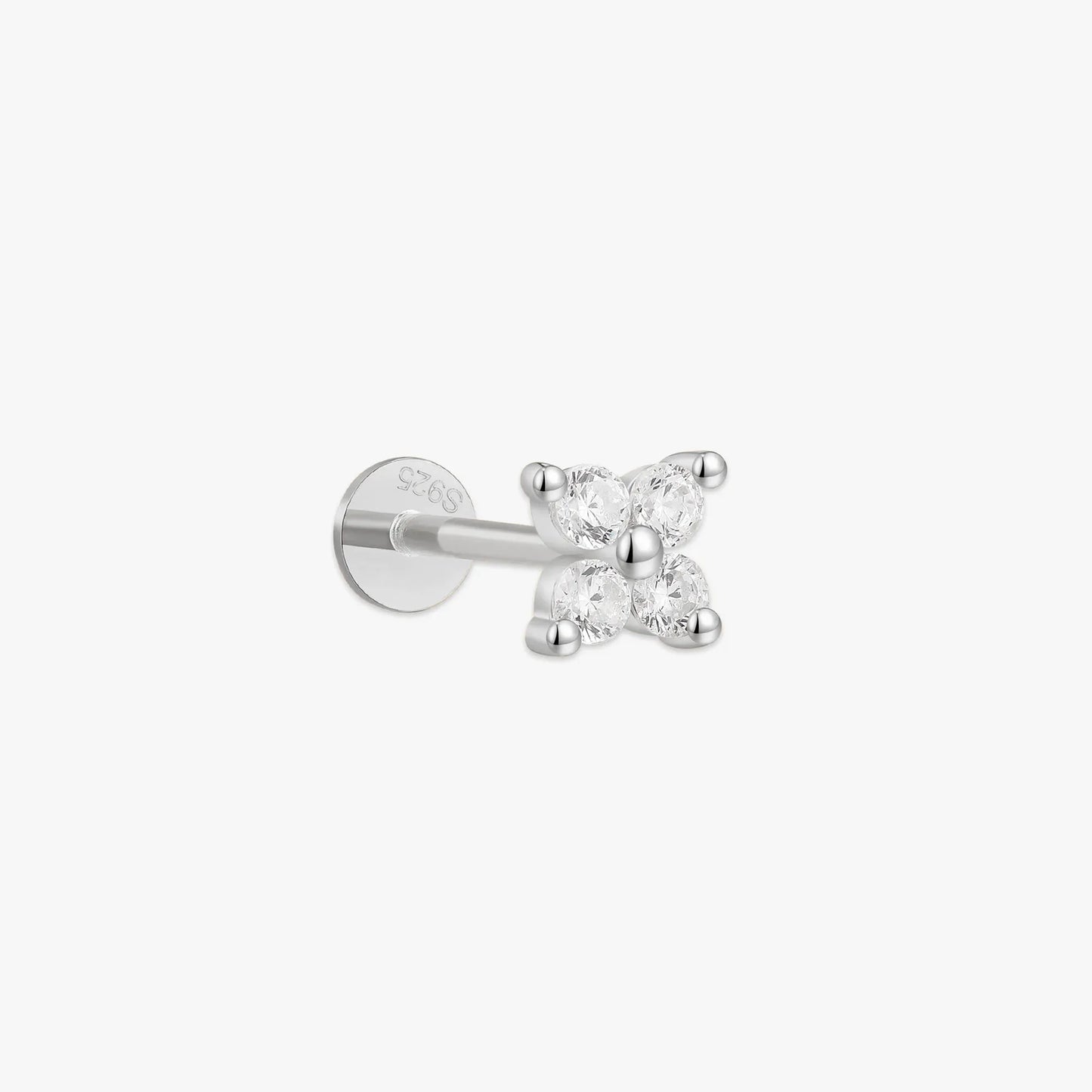 Single stud earring with a clear gemstone on a white background