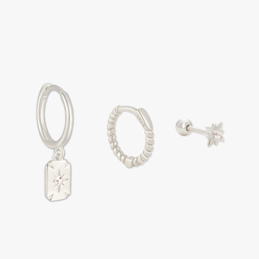 Celestial Charm Earring Set In Silver