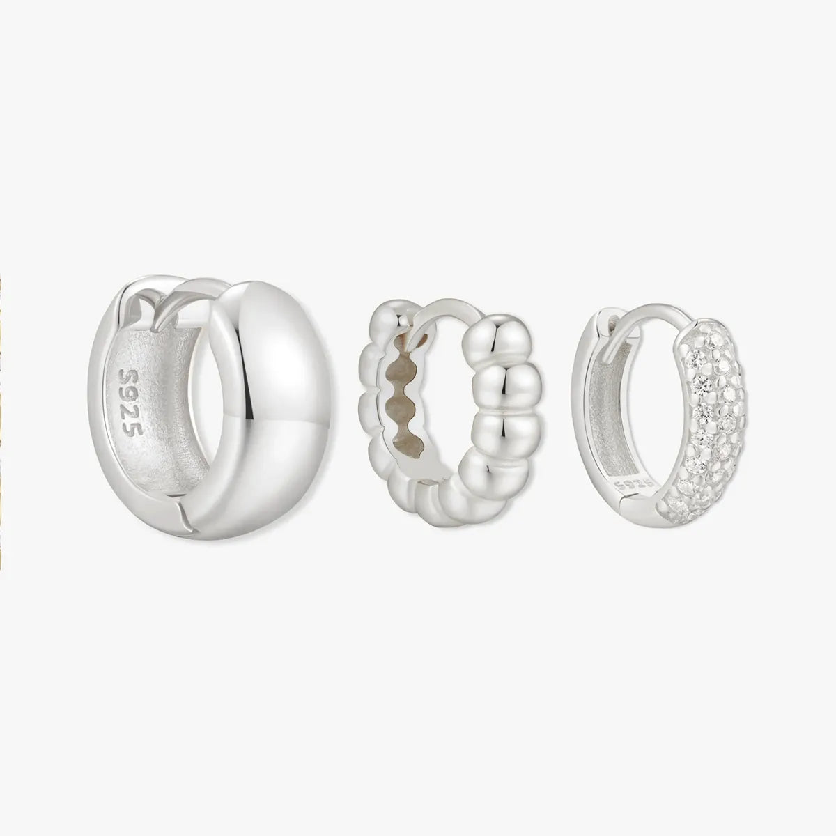 Chunky Huggie Hoops Set in Silver