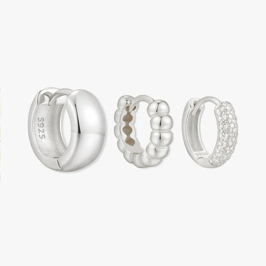 Chunky Huggie Hoops Set in Silver