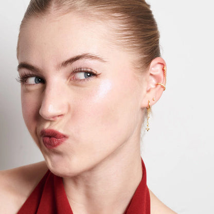 Cosmic Drop Chain Huggie Earrings In Gold