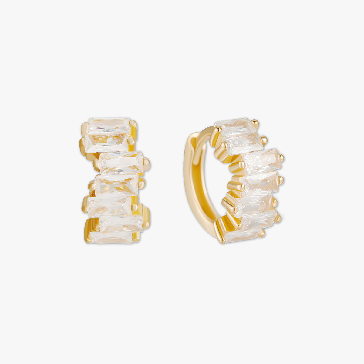 Crystal Baguette Huggies in Gold