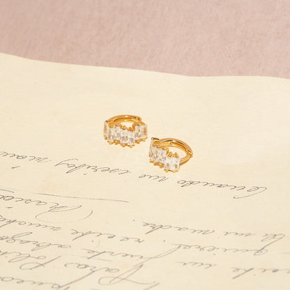 Crystal Baguette Huggies in Gold