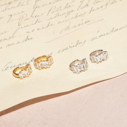 Crystal Baguette Huggies in Gold