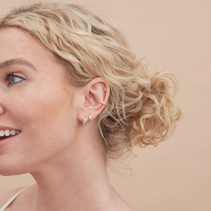 Crystal Baguette Huggies in Gold