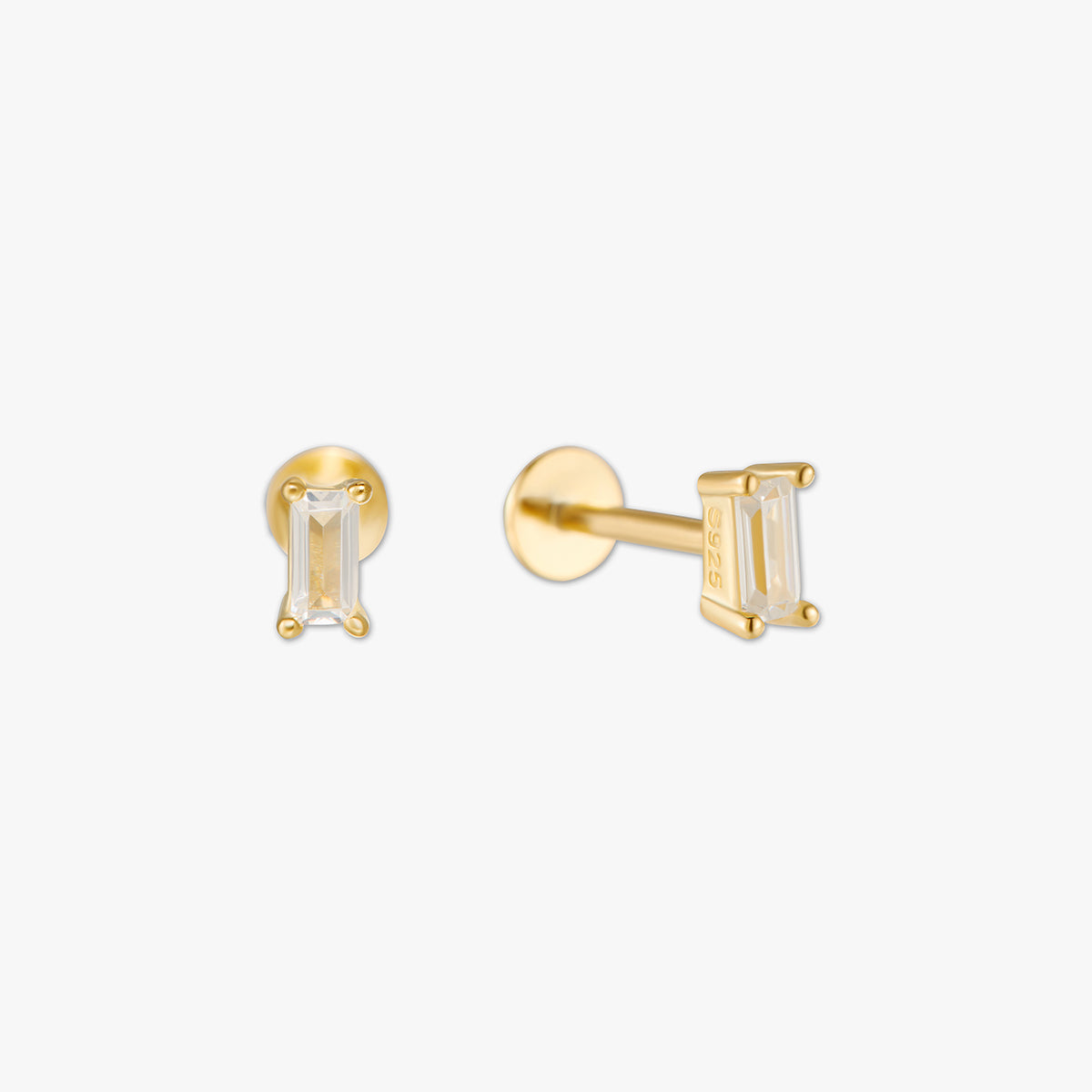 Crystal Baguette Cartilage Studs in Gold