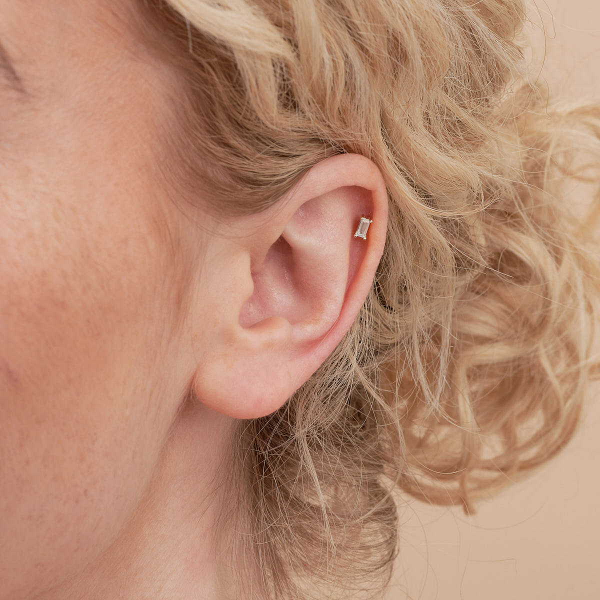 Crystal Baguette Cartilage Studs in Silver