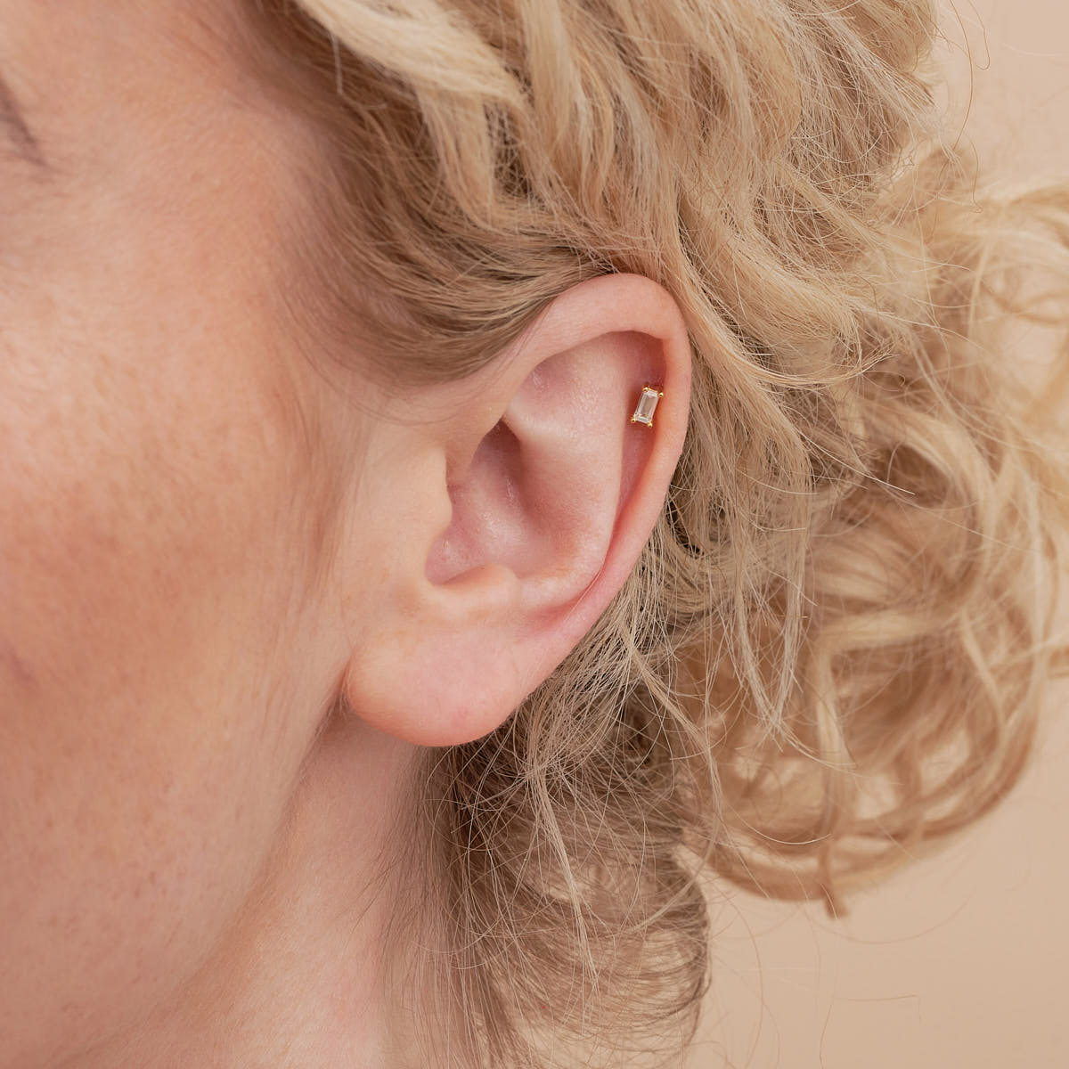 Crystal Baguette Cartilage Studs in Gold