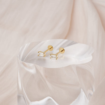 Crystal Baguette Cartilage Studs in Gold