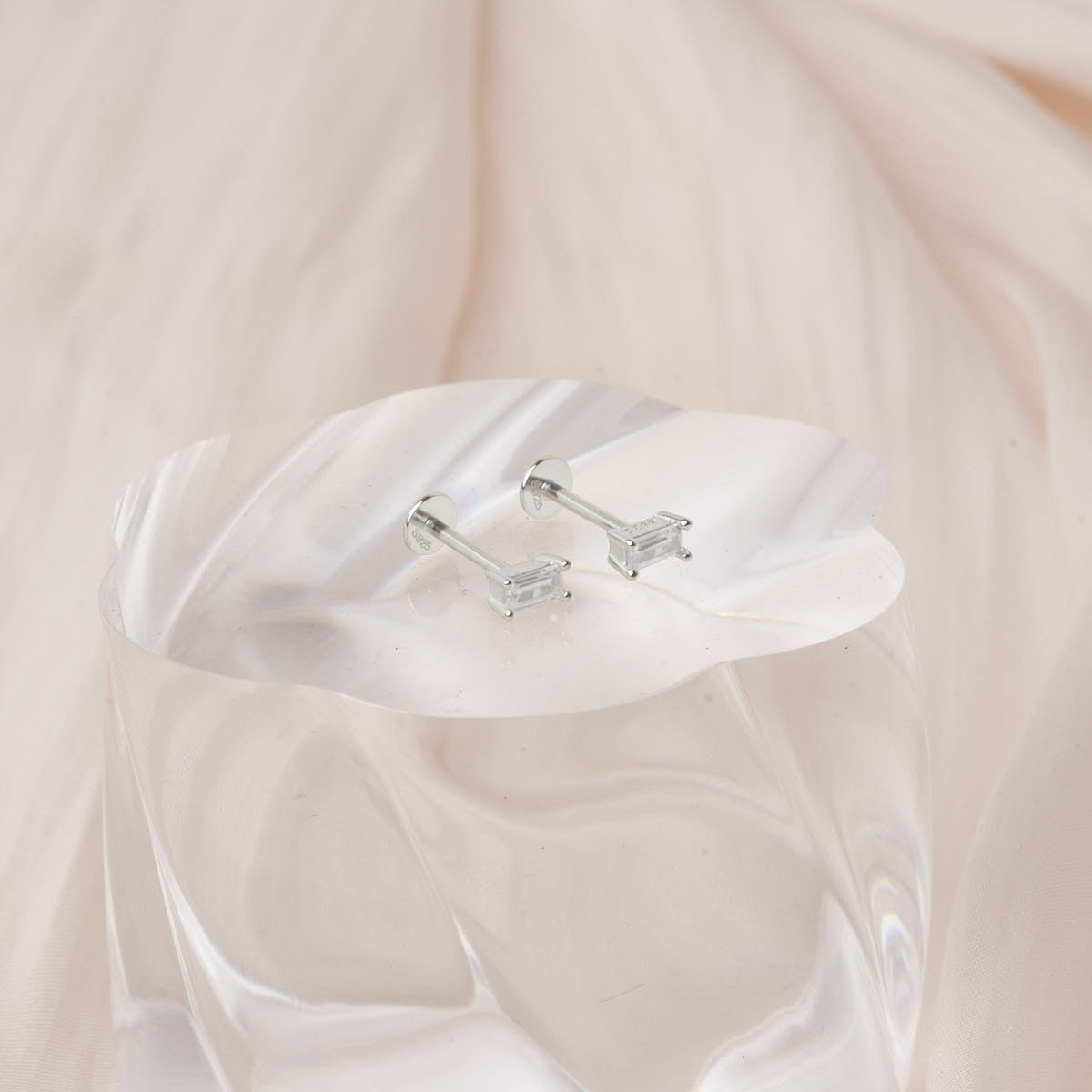 Crystal Baguette Cartilage Studs in Silver