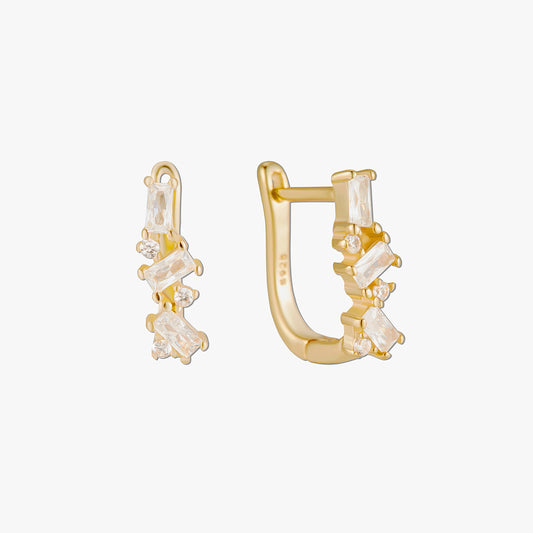 Crystal Baguette Cluster Huggies in Gold