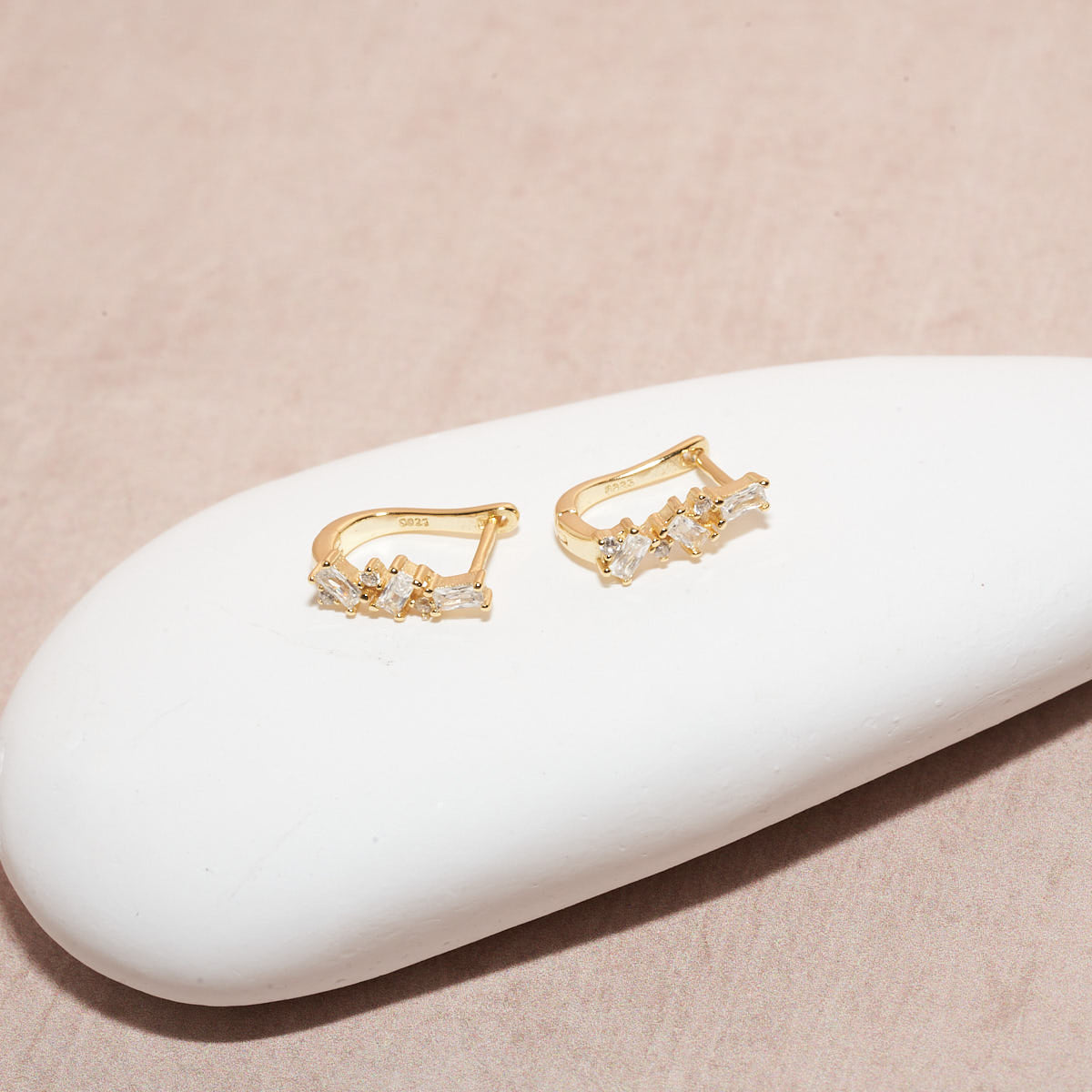 Crystal Baguette Cluster Huggies in Gold