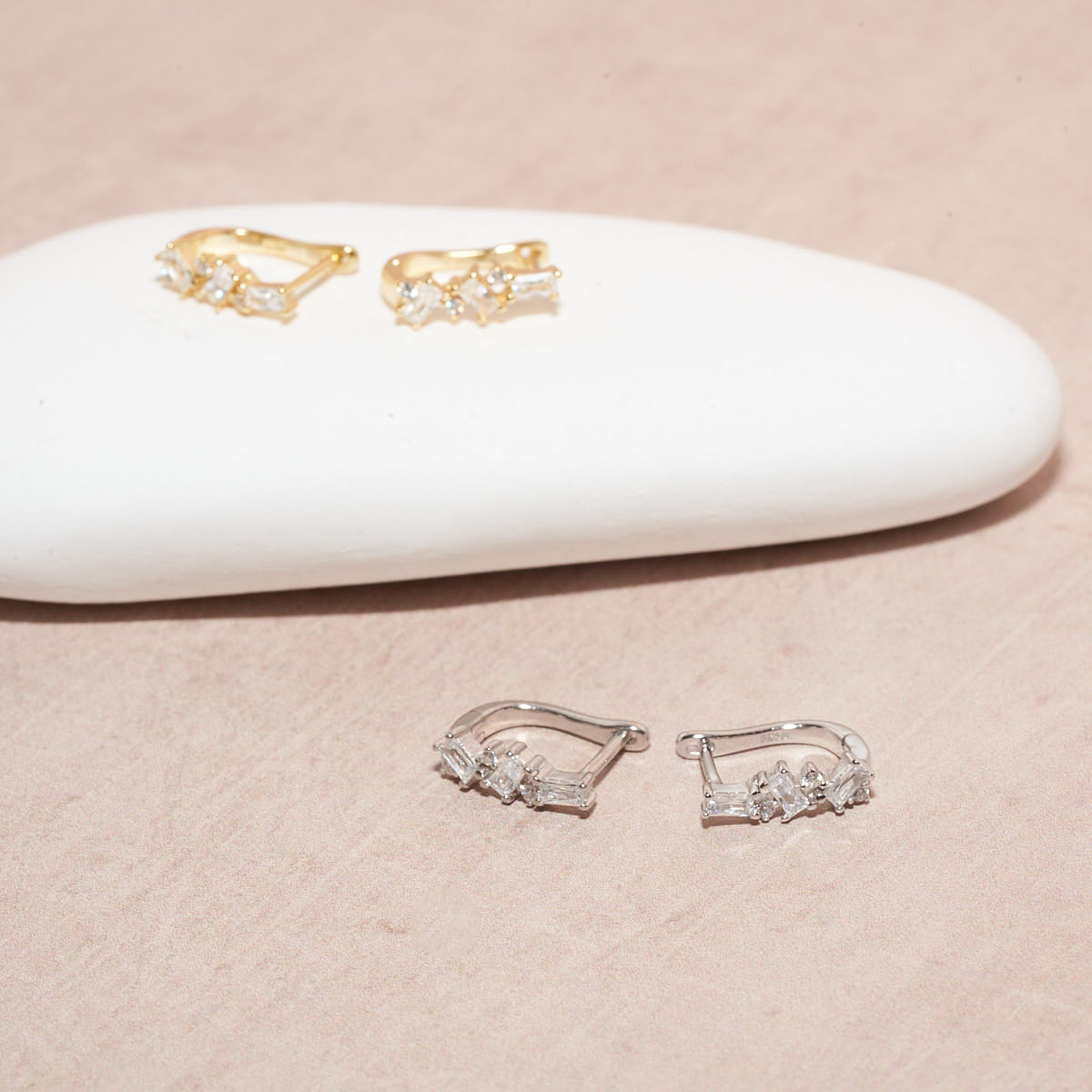Crystal Baguette Cluster Huggies in Gold