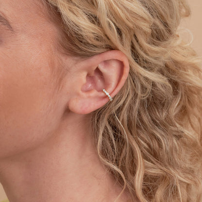 Crystal Bezel Ear Cuff In Silver