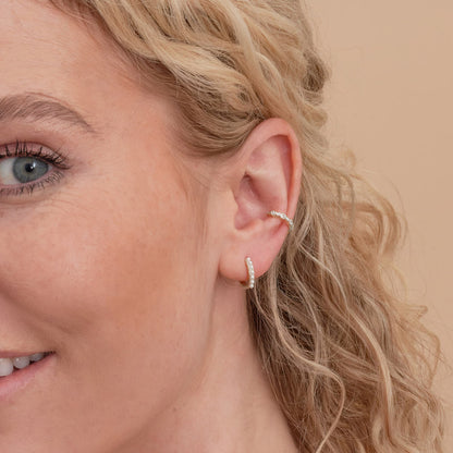 Crystal Bezel Ear Cuff In Silver