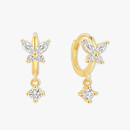 Crystal Butterfly Hoops in Gold