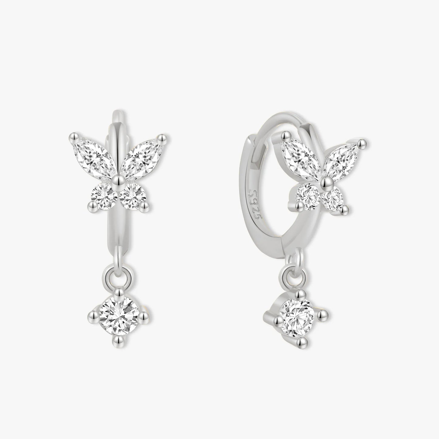 Crystal Butterfly Hoops in Silver