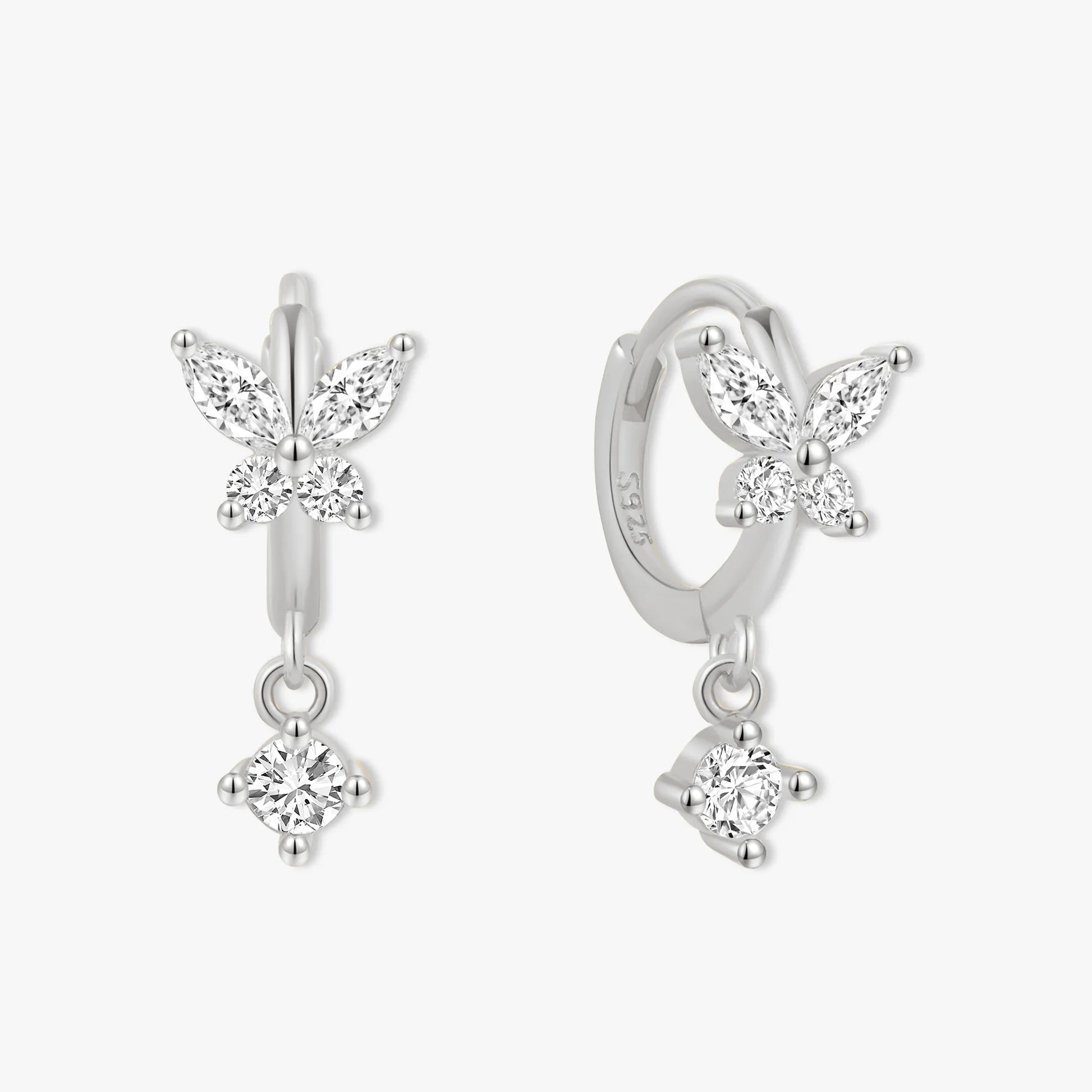Crystal Butterfly Hoops in Silver