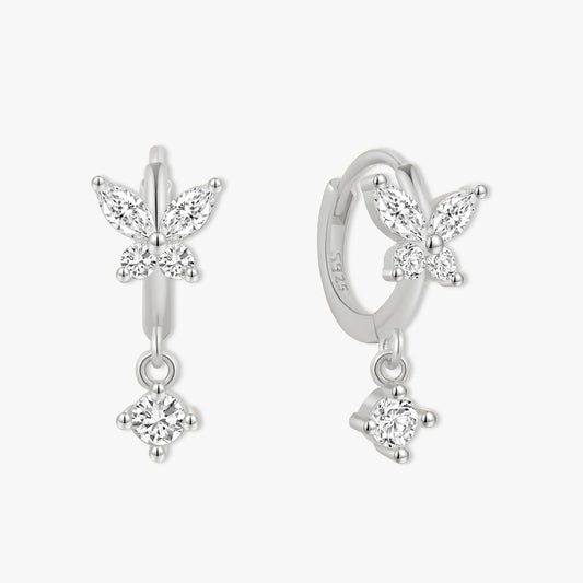 Crystal Butterfly Hoops in Silver