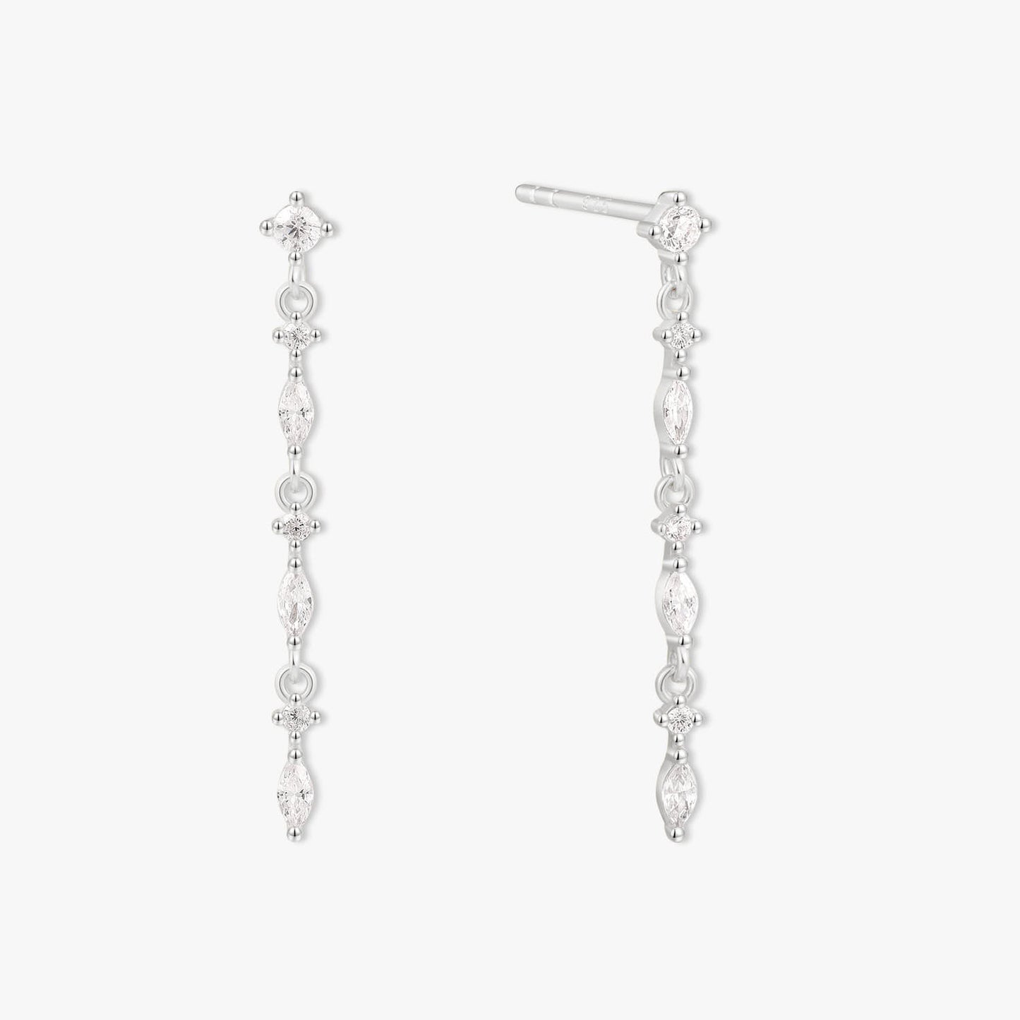 Silver chain earrings on a white background