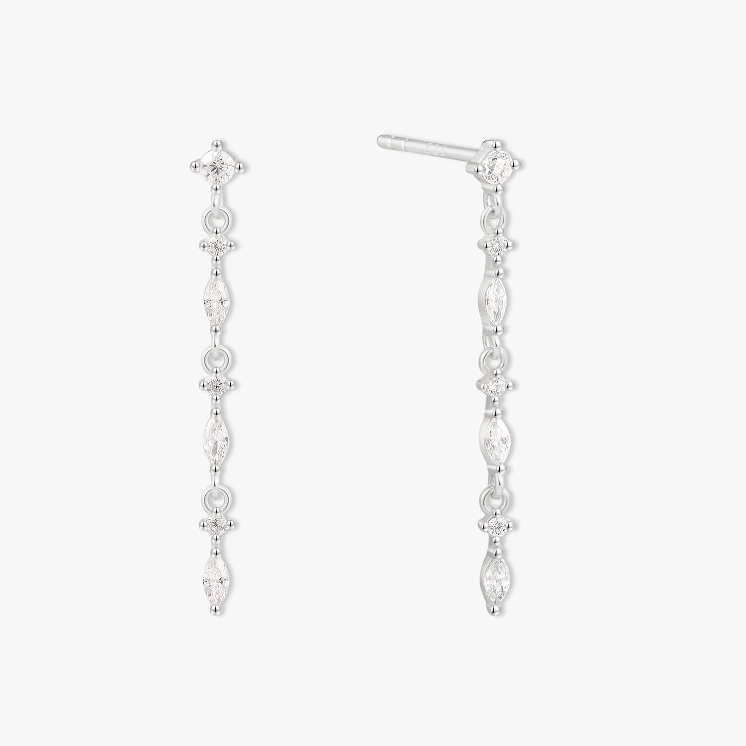 Silver chain earrings on a white background