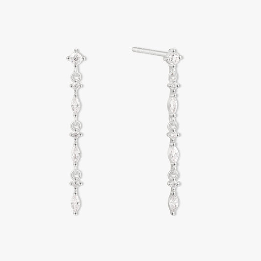 Silver chain earrings on a white background
