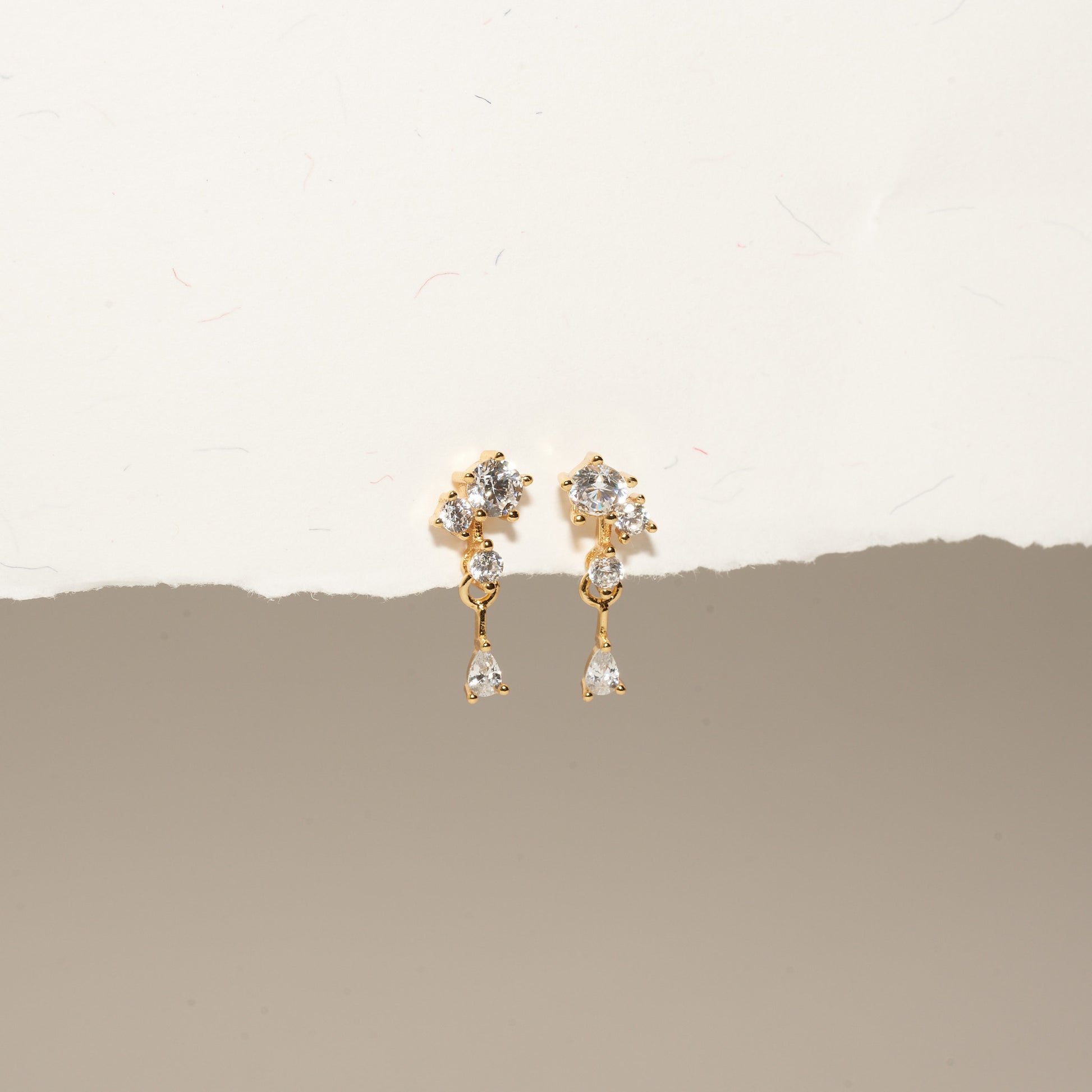 Crystal Cluster Drop Studs in Gold