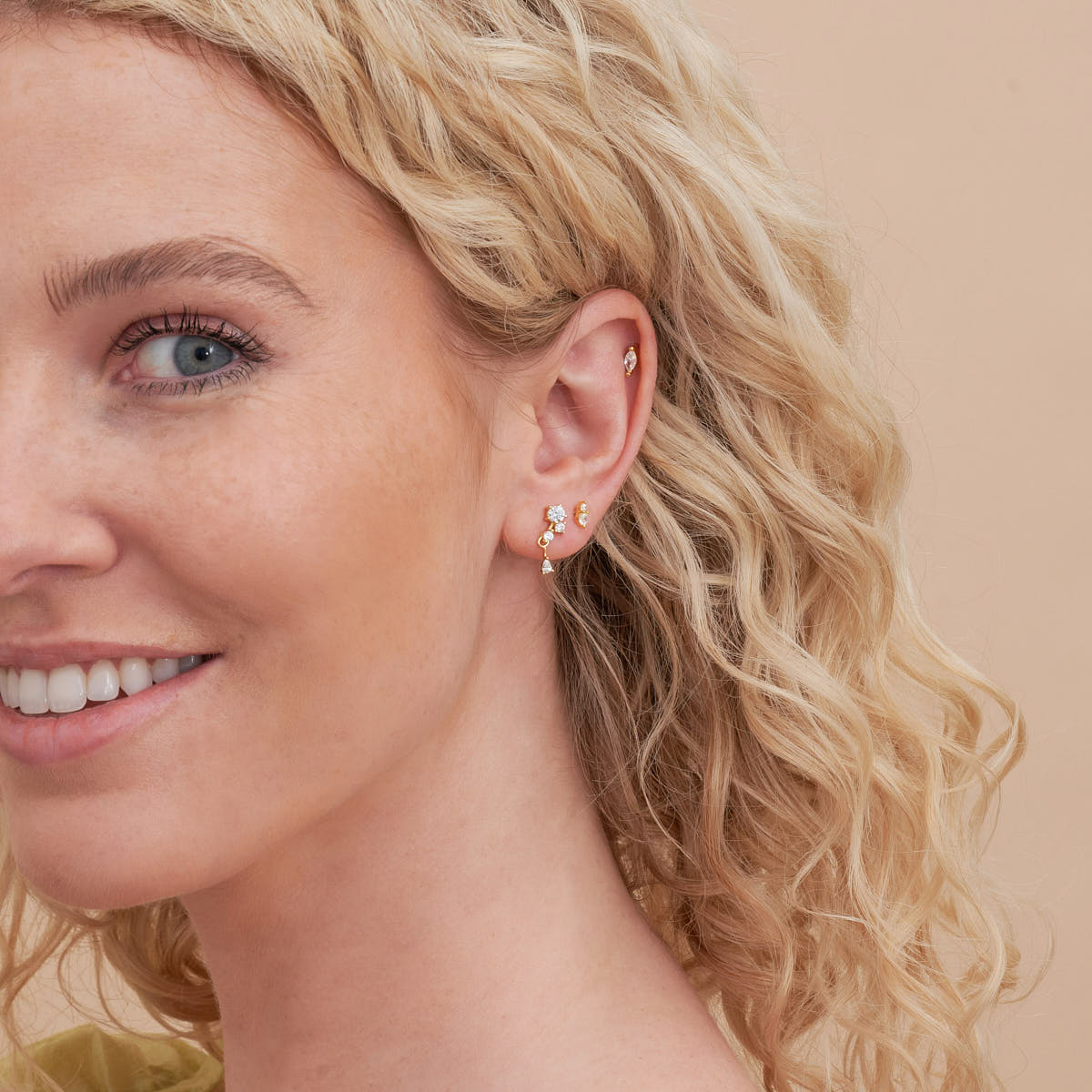 Crystal Cluster Drop Studs in Gold