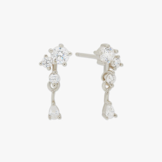Crystal Cluster Drop Studs in Silver