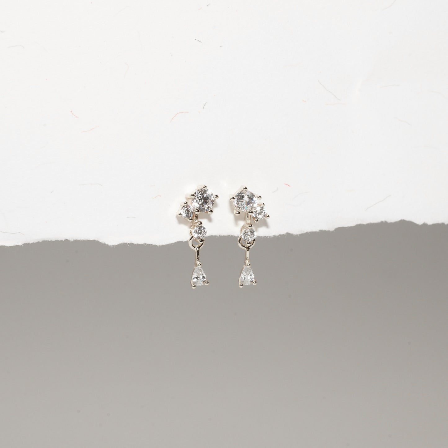 Crystal Cluster Drop Studs in Silver