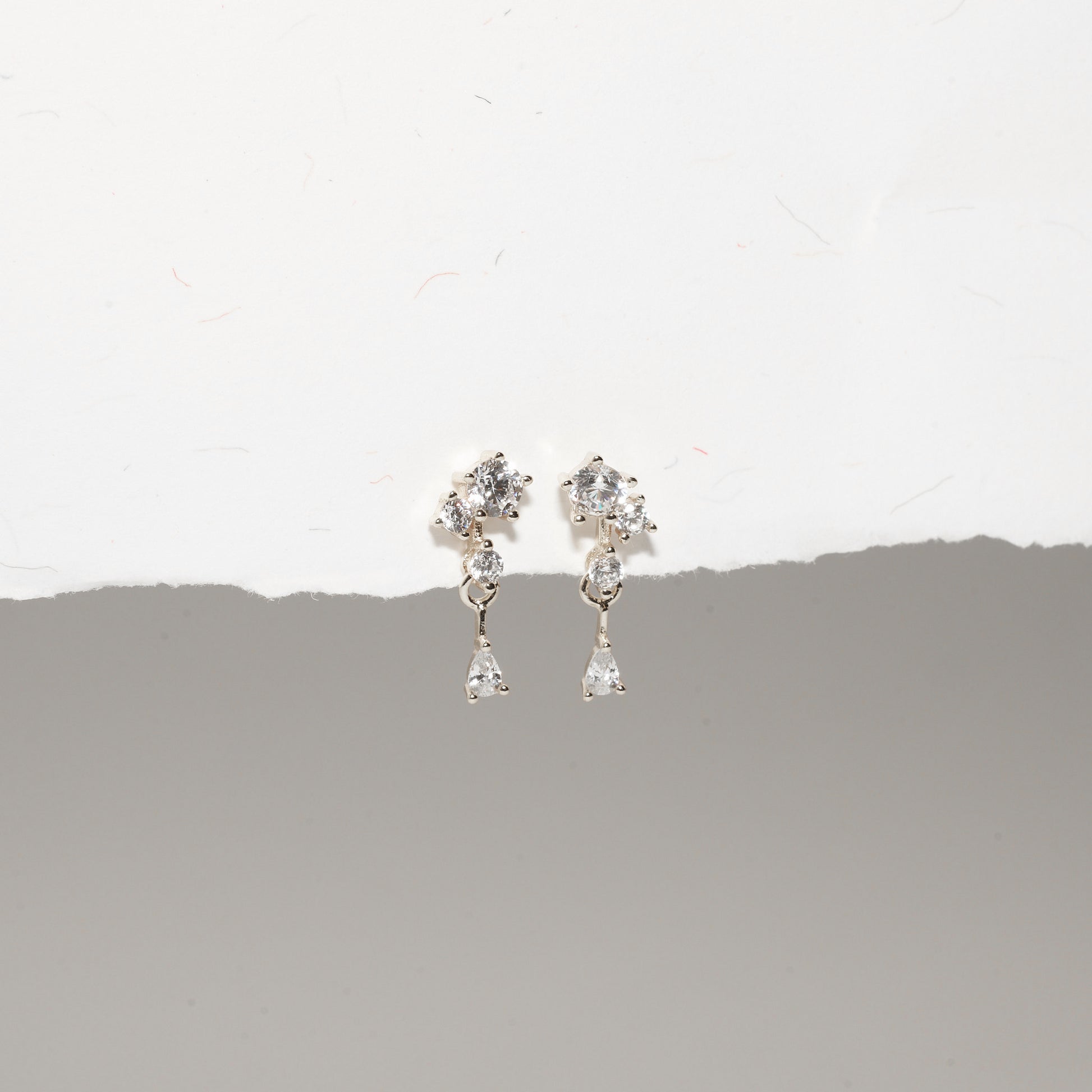 Crystal Cluster Drop Studs in Silver