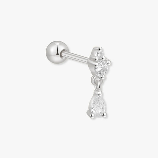 Crystal Helix Teardrop Barbell Stud In Silver 