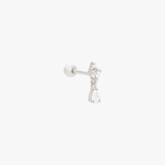Crystal Helix Teardrop Barbell Stud In Silver
