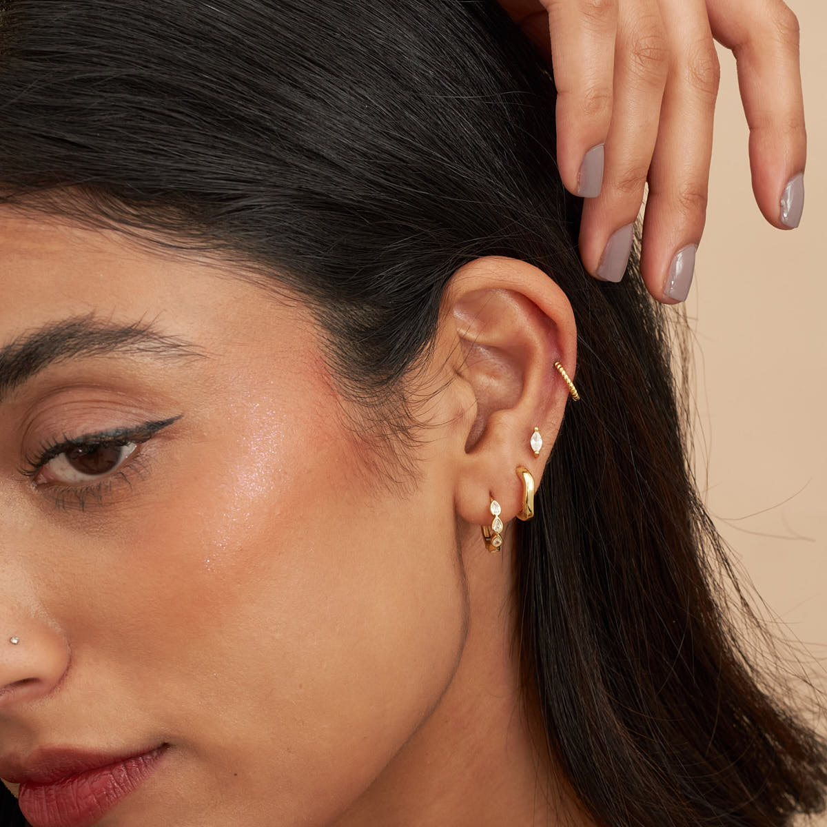 Crystal Marquise Piercing Stud in Gold