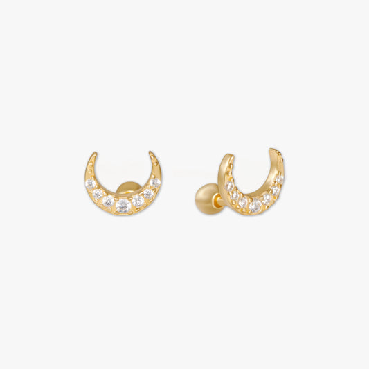 Crystal Moon Barbell Studs in Gold