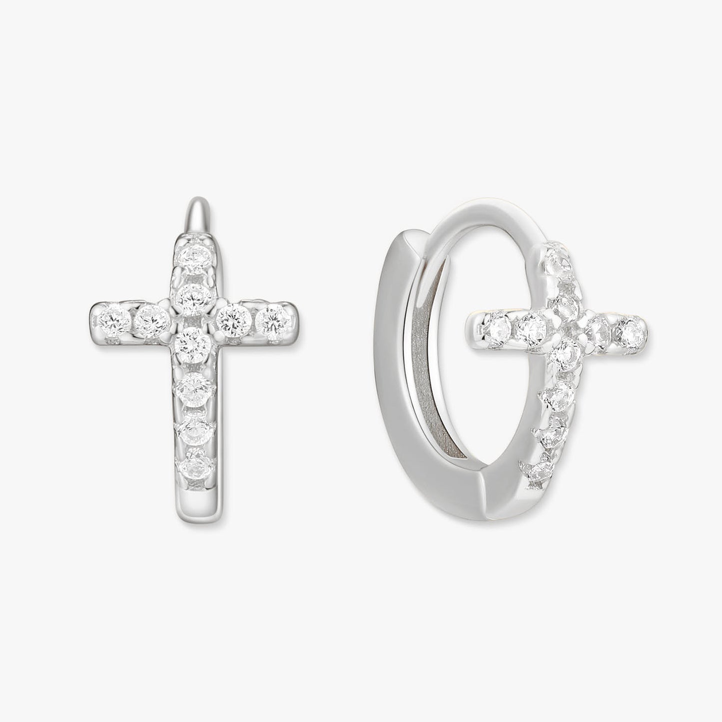 Silver cross-shaped earrings on a white background