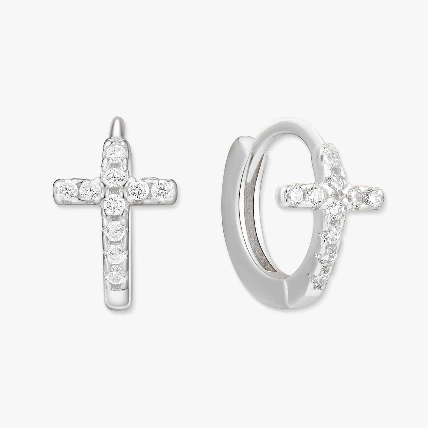 Silver cross-shaped earrings on a white background