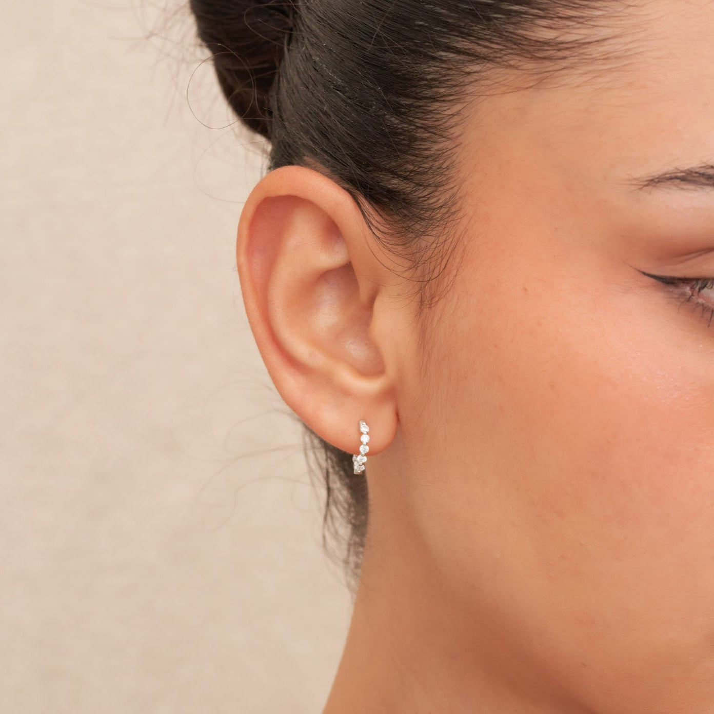 Crystal Paved Hoop Earrings In Silver