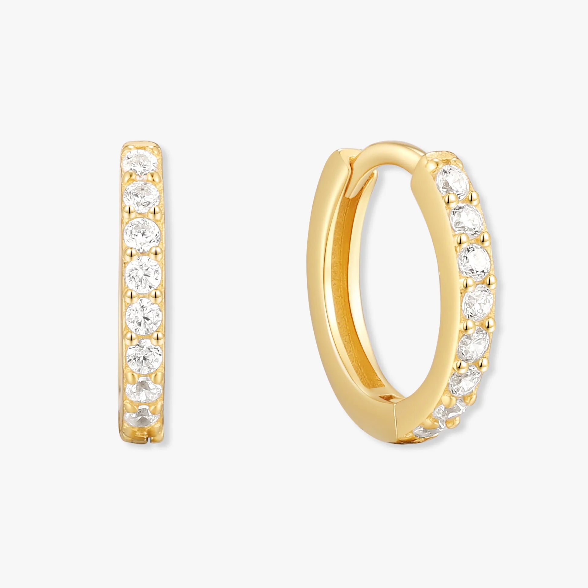Crystal Paved Huggie Hoops In Gold