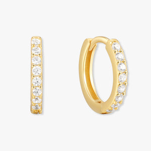 Crystal Paved Huggie Hoops In Gold