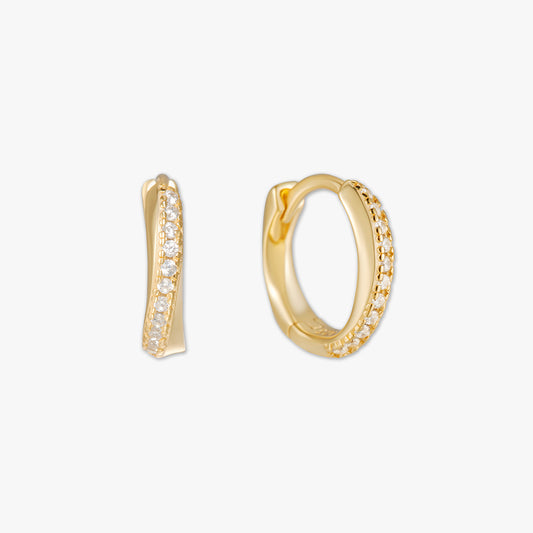 Crystal Paved Twisted Huggies in Gold