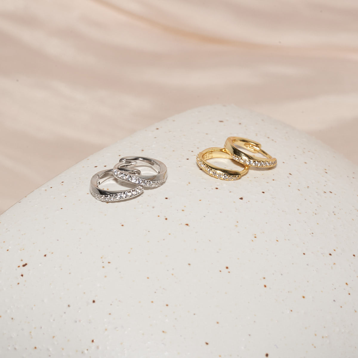 Crystal Paved Twisted Huggies in Gold