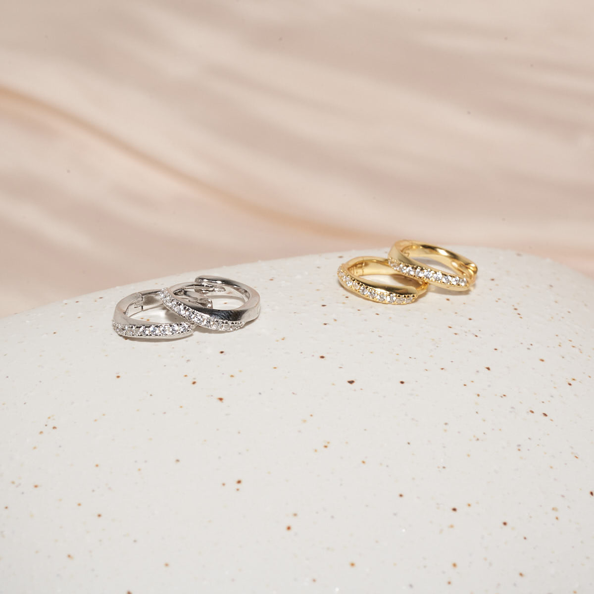 Crystal Paved Twisted Huggies in Silver
