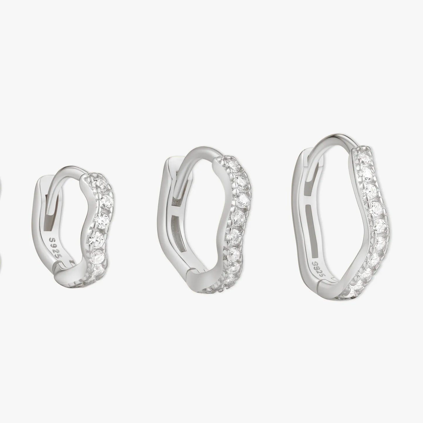 Crystal Paved Wavy Huggies Set in Silver