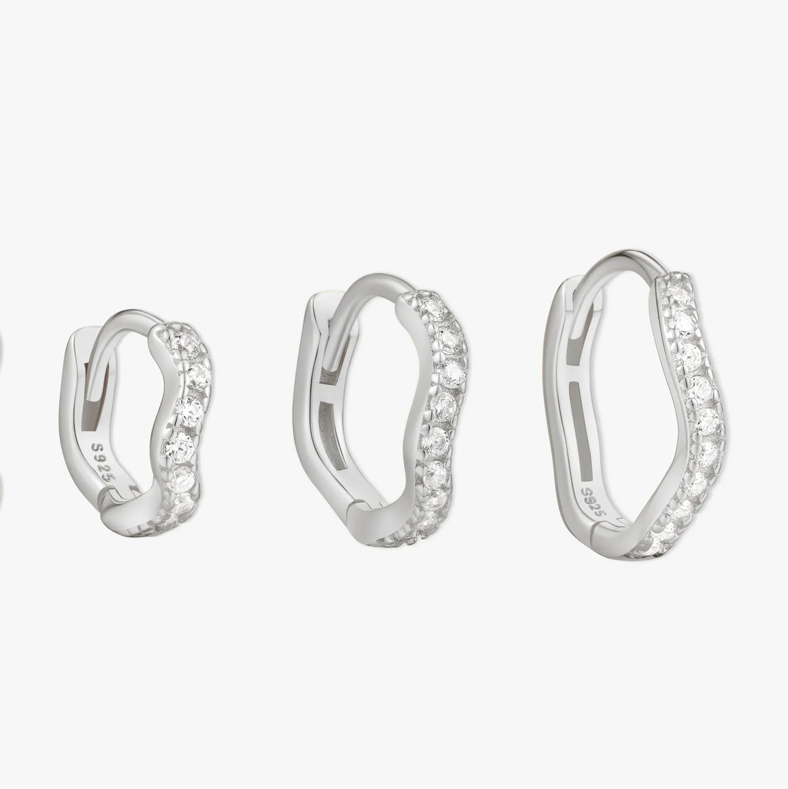 Crystal Paved Wavy Huggies Set in Silver