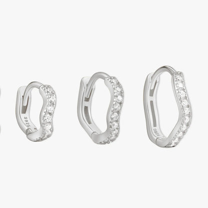 Crystal Paved Wavy Huggies Set in Silver