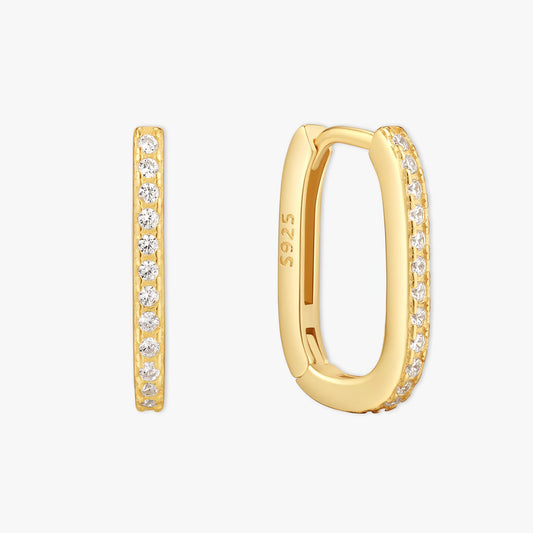 Crystal Rectangle Small Hoops in Gold