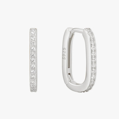 Crystal Rectangle Small Hoops in Silver